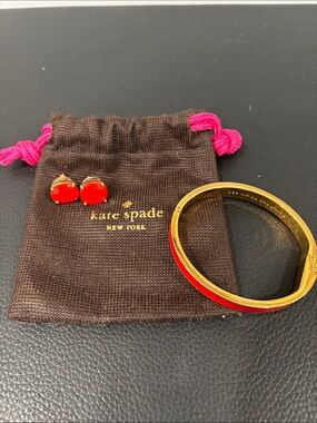 kate spade Red Enamel Stud Earrings with Gold-Tone Red Bangle